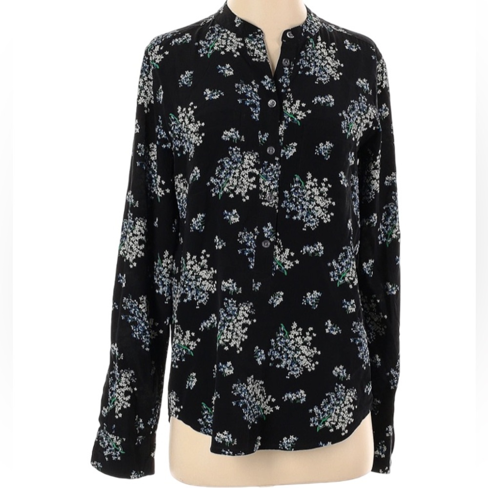 Equipment sz XS -S Navy Blue Floral Silk Popover Tunic